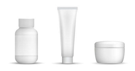 Vector blank white containers for beauty or health products with shadows isolated on white backgroundのイラスト素材