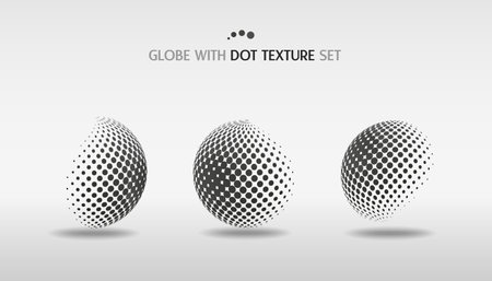 Black vector 3D sphere set with dots texture - globe icon or graphic elementのイラスト素材