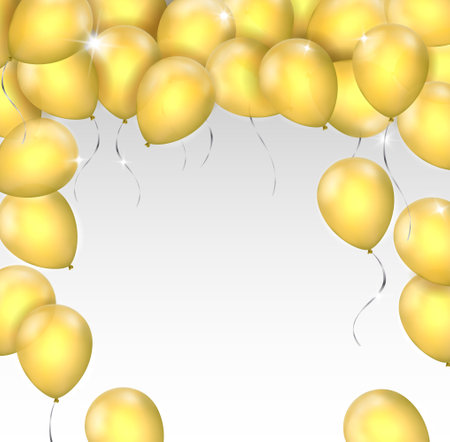 Vector realistic shiny gold balloons frame with space for your textのイラスト素材