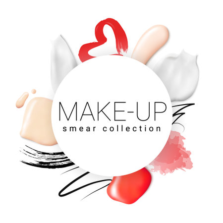 Vector set of realistic make up product smears and strokes isolated on white backgroundのイラスト素材