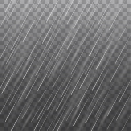 Vector realistic heavy rain texture isolated on transparent backgroundのイラスト素材