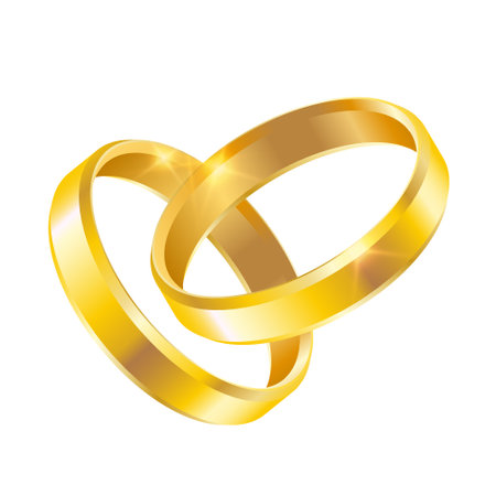Vector pair of gold shiny wedding rings isolated on white backgroundのイラスト素材