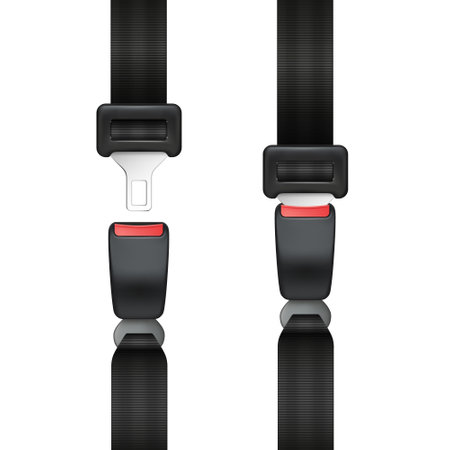 Vector realistic group of open and closed seat belts isolated on white background - safe transportationのイラスト素材