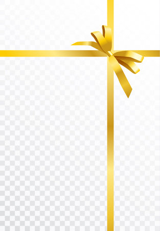 Vector realistic wrapping design with shiny gold ribbon and bow isolated on transparent backgroundのイラスト素材