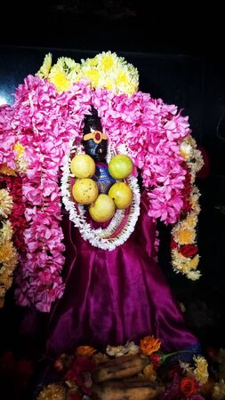 Sri Durgai Amman statue with the most beautiful decorated with flowersの写真素材