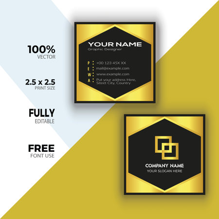 Modern business card template with gold and black elements. Vector illustration.のイラスト素材