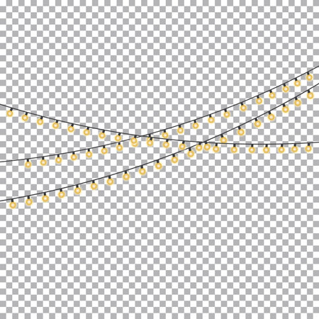 Christmas lights isolated on transparent background. Garlands decorations. Vector illustrationのイラスト素材
