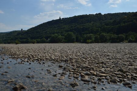 Bacharach, Germany - August 22, 2015: River rhine during heavy drought in summertime because of global warmingのeditorial素材