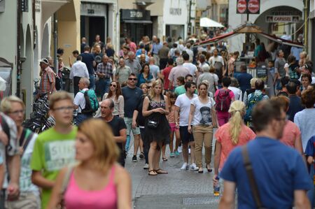 Bolzano, Italy - July 29, 2015: Tourists and shoppers fill the city of Bolzano during summertimeのeditorial素材