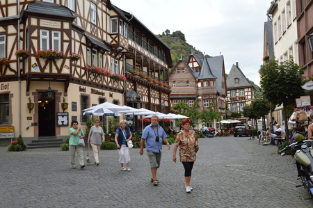 Bacharach, Germany - August 23, 2015: Tourists walking through old streets in Bacharch at river rhineのeditorial素材