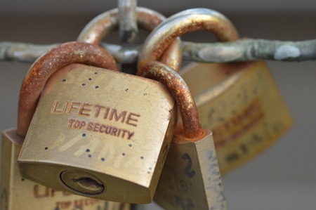 Cologne, Germany - September 25, 2015 - Locks with messages of lovers on Hohenzollern bridge as a symbol of everlasting loveのeditorial素材