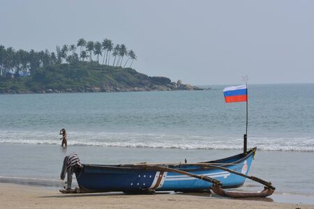 Palolem, India - October 21, 2015 - Russian flag on goa beach, lots of russians buying property in Indiaのeditorial素材