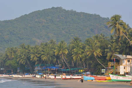 Palolem, India - October 21, 2015 - Tourist from India and allover the world walking and swimming at the beach of Palolem, Goa.のeditorial素材