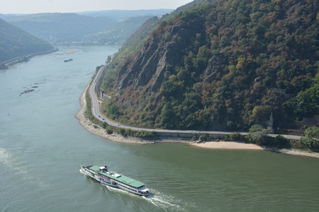 St. Goarshausen, Germany - September 15, 2016 -  Historic passenger boat Goethe at Loreley rock in german rhine valleyのeditorial素材