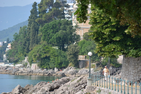 Opatija, Croatia - June 16, 2017 - Lungomare promenade near Opatijaのeditorial素材