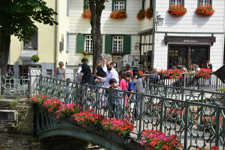Monschau, Germany - July 22, 2017: Islamic women in nikab walking through Monschauのeditorial素材
