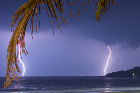 Goa, India - July 8, 2018 - Tropical thunderstorm on beach of goaのeditorial素材