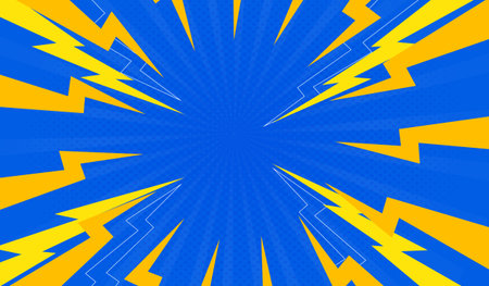 Pop art comic book explosion with yellow and blue rays and halftone dots background. Vector illustrationのイラスト素材