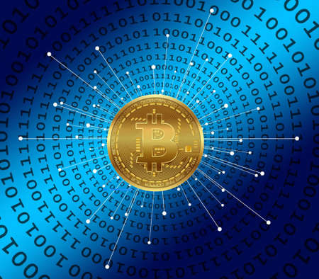 Bitcoin sun blue binary background wallpaper