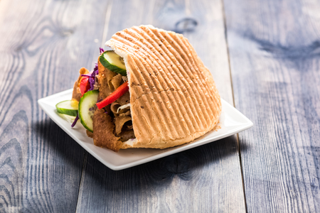 Kebab - Meat with vegetables in pita bread rollの写真素材