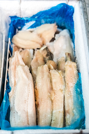 Frozen fish and fish products in the freezerの写真素材