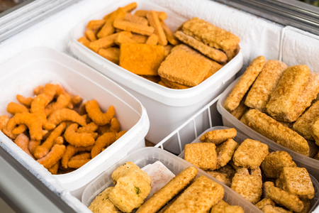 Frozen fish and fish products in the freezerの写真素材