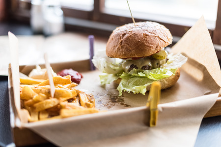 classic hamburger and french fries - unhealthy but tasty foodの写真素材