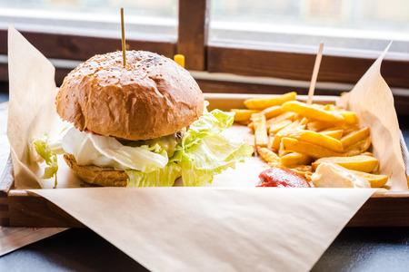 classic hamburger and french fries - unhealthy but tasty foodの写真素材