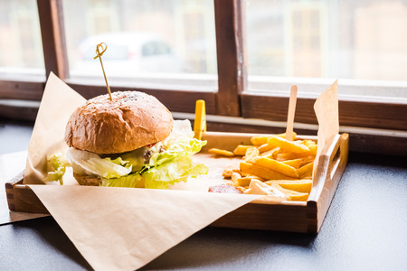 classic hamburger and french fries - unhealthy but tasty foodの写真素材
