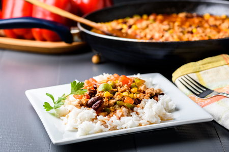 Mexican cuisine - chilli con carne with riceの写真素材