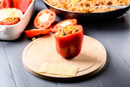 Preparation of stuffed chili peppersの写真素材