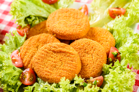 fish burgers surrounded by lettuce on a plateの写真素材