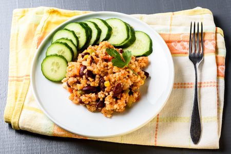 Mexican cuisine - chilli con carne with riceの写真素材