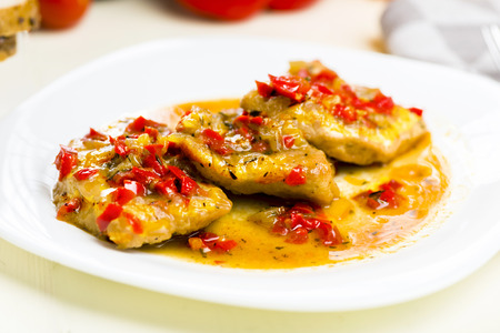 chicken breast fillet in paprika sauceの写真素材