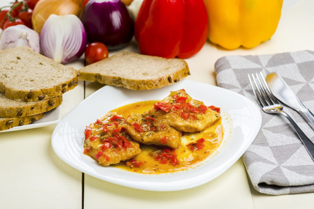 chicken breast fillet in paprika sauceの写真素材