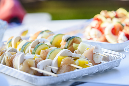 skewers of chicken and vegetablesの写真素材