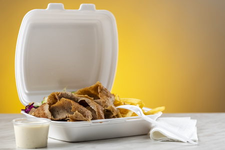 take-away dish in a thermal packageの写真素材