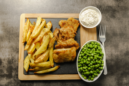 Fish and chips - often used food from British pubsの写真素材