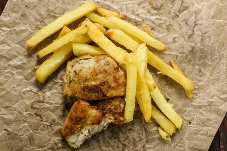 Fish and chips - often used food from British pubsの写真素材