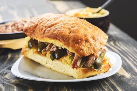 sandwich with pulled pork and sauerkraut - variants with different breadsの写真素材