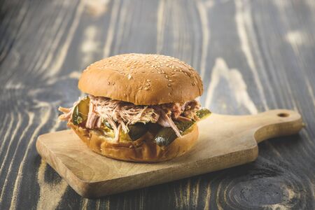 sandwich with pulled pork and sauerkraut - variants with different breads