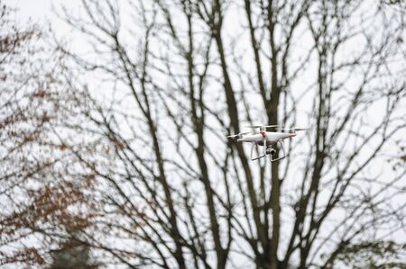 drone flying over the observerの写真素材