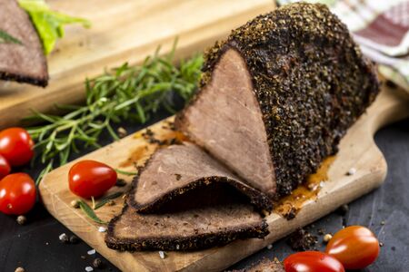 beef roasted with fresh herbs - well doneの写真素材