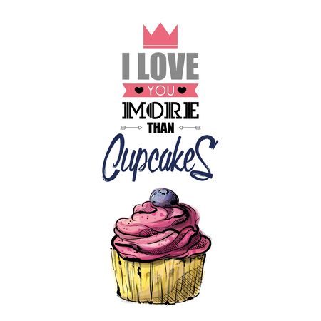 Romantic greeting card with text and cupcake. Vector illustration. Sketch style.のイラスト素材