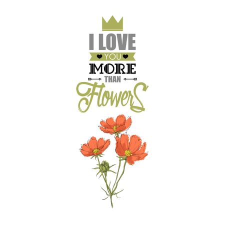 Romantic card with text and flowers. Vector illustration. Sketch style.のイラスト素材