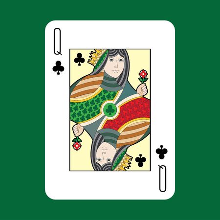 Single playing cards vector: Clubs queenのイラスト素材
