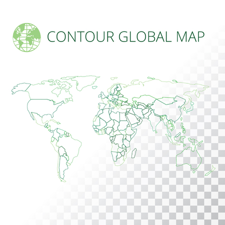 World map vector illustration. High-quality image in the style of broken lines, detail and continents of the world. Colour identification. Global map for your design or application.のイラスト素材