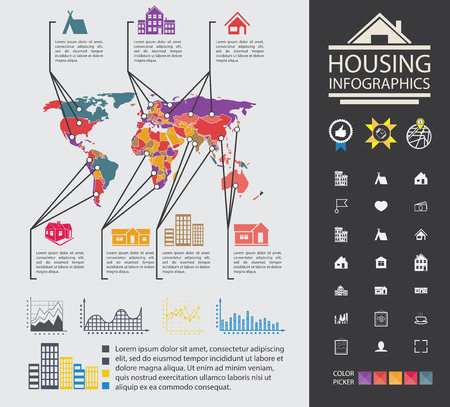 City property analyst. Graphs, diagrams and more set of icons. A ready material for the presentation. Infographics Elements of building. Data reporting on buildings and homes. City property analyst. Graphs, diagrams and more set of icons. A ready materialのイラスト素材