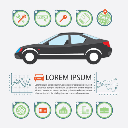 Information Graphics design element and vehicle. Illustrations for the use of imaging information about the car and transport. Set elements of infographics.のイラスト素材