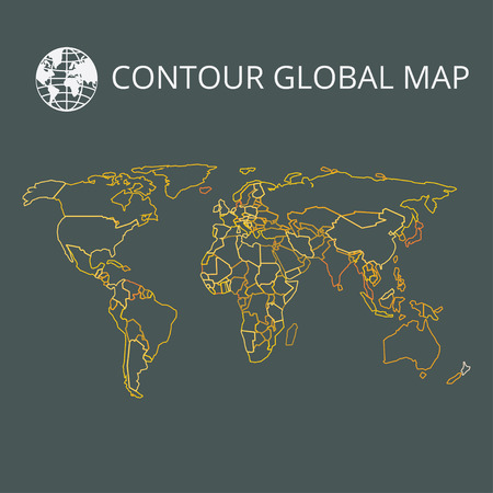 World map vector illustration. High-quality image in the style of broken lines, detail and continents of the world. Colour identification. Global map for your design or application.のイラスト素材